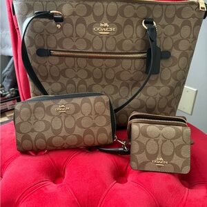 Coach Tan Signature Tote Bag Set